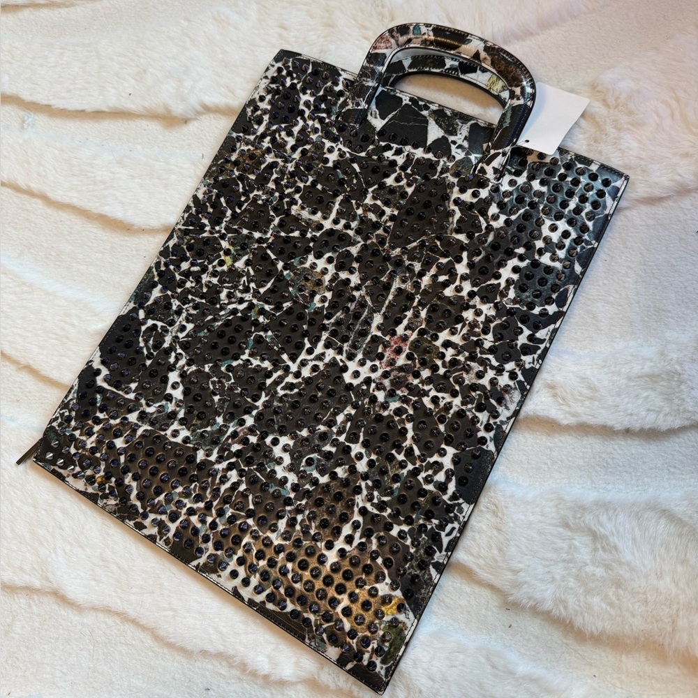 Excellent Condition Authentic Christian Louboutin Spike & Marble Portfolio/Tote